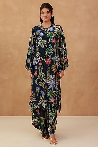 Blue Natural Crepe Kurta Set by AROOP SHOP INDIA