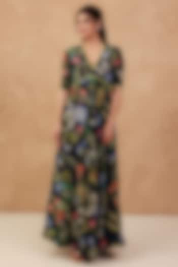 Blue Natural Crepe Hand Embroidered Summer Dress by AROOP SHOP INDIA at Pernia's Pop Up Shop