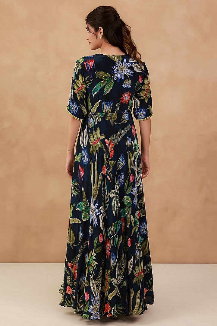 Blue Natural Crepe Hand Embroidered Summer Dress by AROOP SHOP INDIA at Pernia's Pop Up Shop
