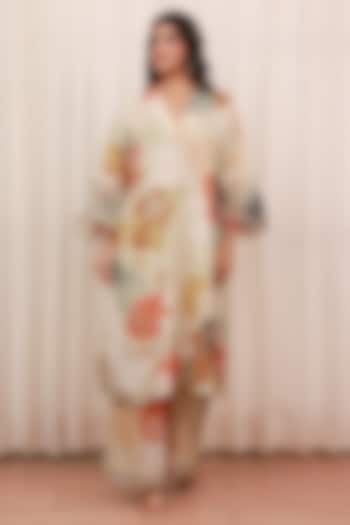 Beige Recycled Chiffon Printed Kurta Set by AROOP SHOP INDIA at Pernia's Pop Up Shop