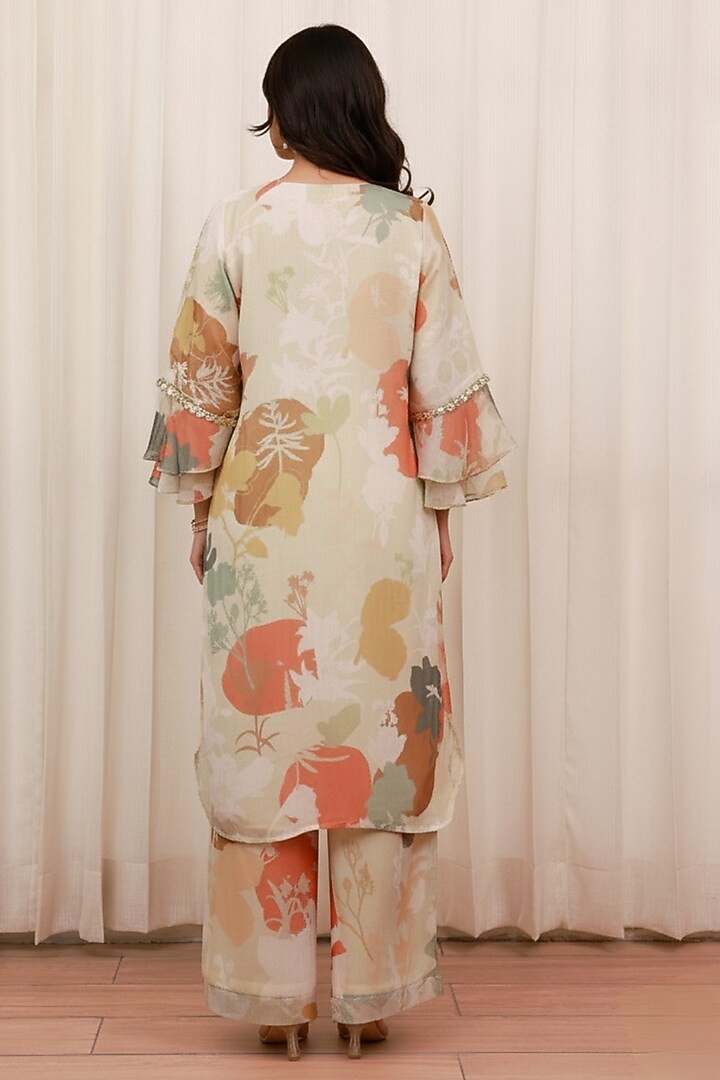 Beige Recycled Chiffon Printed Kurta Set by AROOP SHOP INDIA at Pernia's Pop Up Shop
