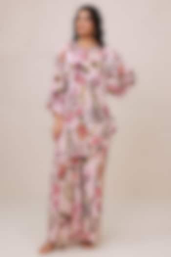 Pink Natural Crepe Embroidered Co-Ord Set by AROOP SHOP INDIA at Pernia's Pop Up Shop