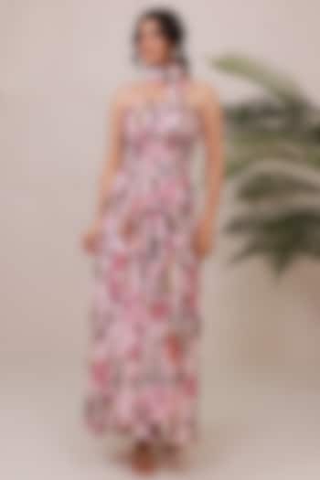 Pink Natural Crepe Ruffled Maxi Summer Dress by AROOP SHOP INDIA at Pernia's Pop Up Shop