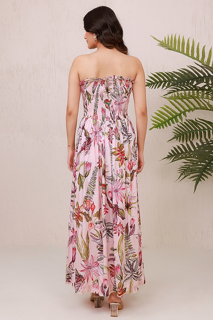 Pink Natural Crepe Ruffled Maxi Summer Dress by AROOP SHOP INDIA at Pernia's Pop Up Shop