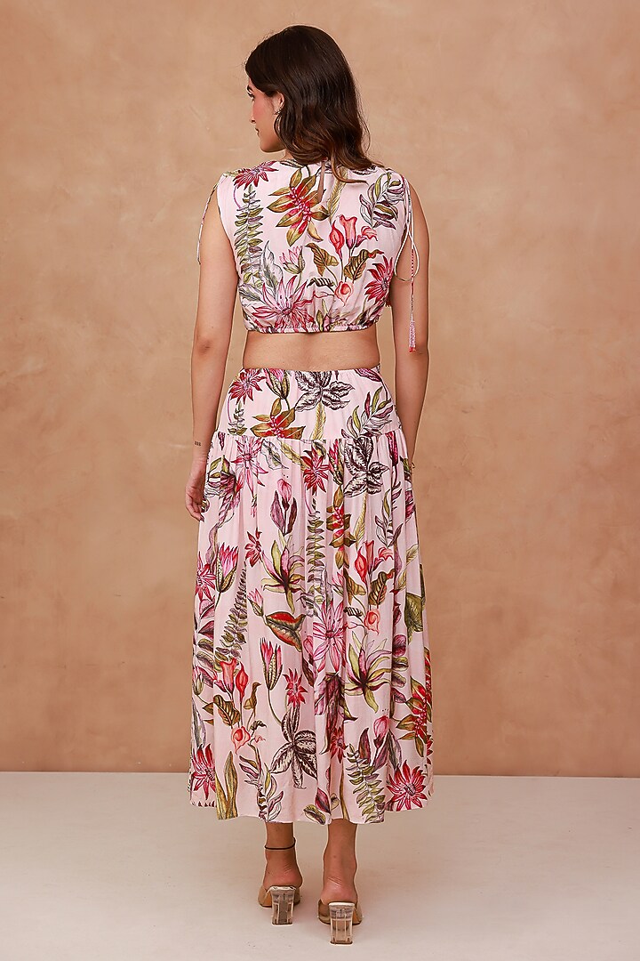 Pink Natural Crepe Floral Midi Summer Dress by AROOP SHOP INDIA at Pernia's Pop Up Shop