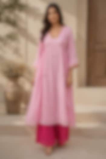 Pastel Pink Cotton Embellished Kurta Set by AROOP SHOP INDIA at Pernia's Pop Up Shop