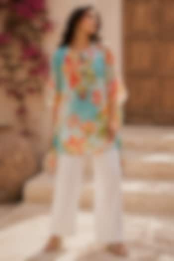 Blue & White Cotton Floral Printed Co-Ord Set by AROOP SHOP INDIA at Pernia's Pop Up Shop