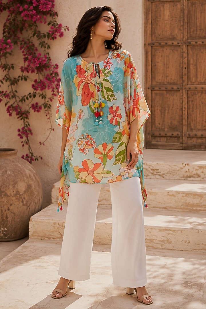 Blue & White Cotton Floral Printed Co-Ord Set by AROOP SHOP INDIA at Pernia's Pop Up Shop