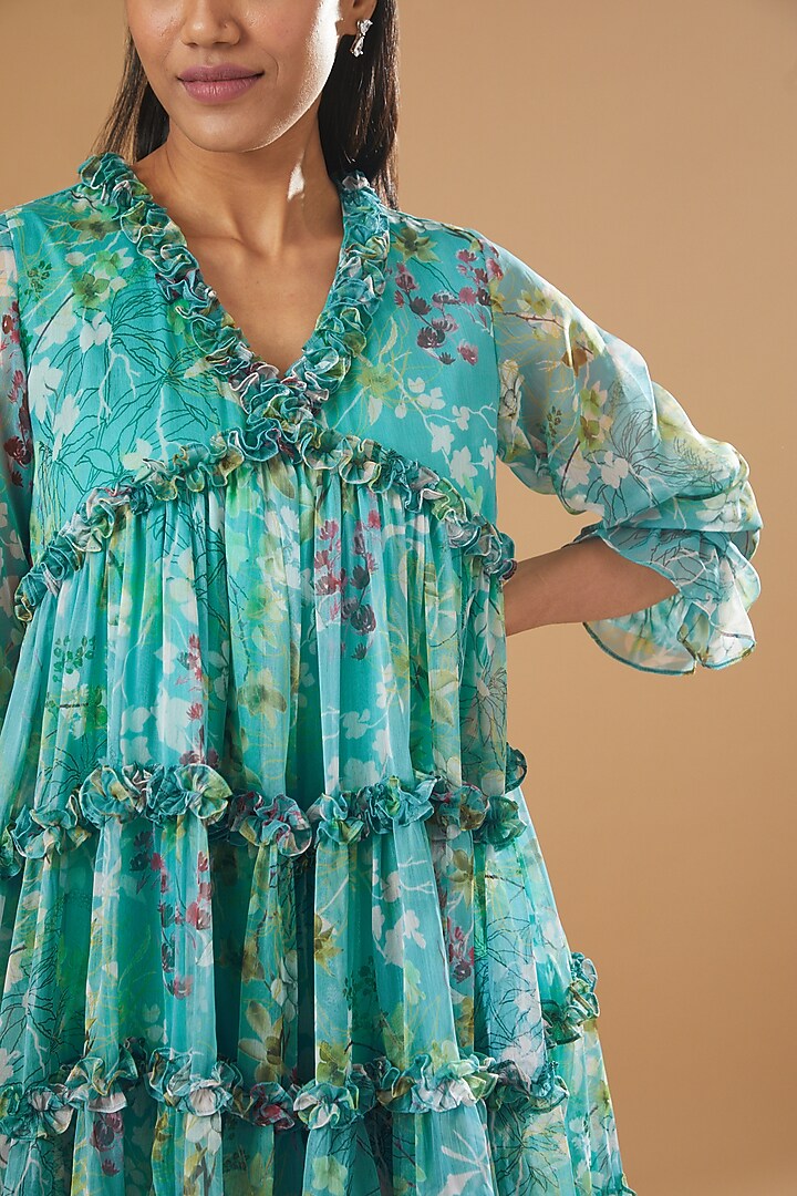 Sky Blue Printed Summer Dress by AROOP SHOP INDIA at Pernia's Pop Up Shop