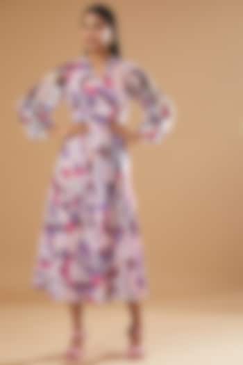 Purple Chiffon Printed Dress by AROOP SHOP INDIA