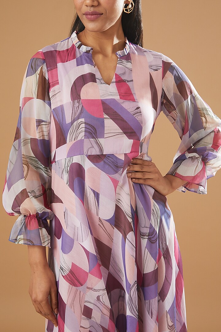 Purple Chiffon Printed Summer Dress by AROOP SHOP INDIA at Pernia's Pop Up Shop
