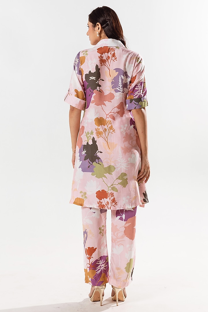 Marshmallow Pink Cotton Silk Printed & Hand Embroidered A-Line Kurta Set by AROOP SHOP INDIA at Pernia's Pop Up Shop