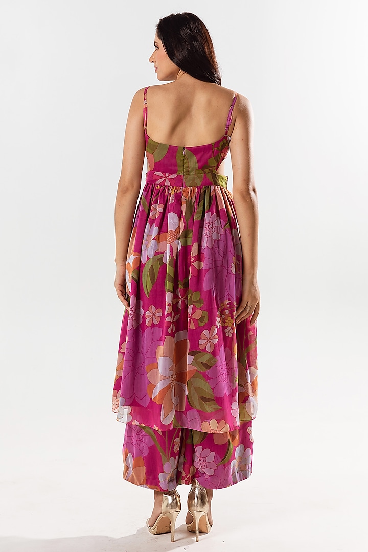 Magenta Recycled Chiffon Printed Cut-Out Kurta Set by AROOP SHOP INDIA at Pernia's Pop Up Shop