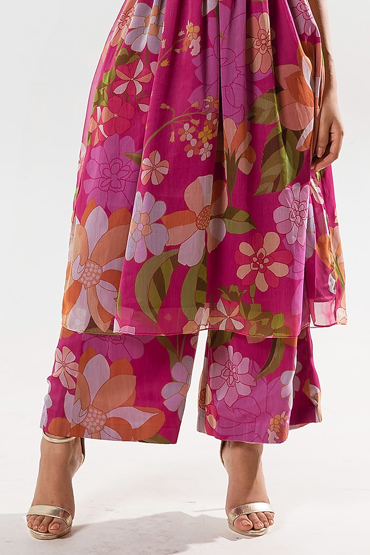Magenta Recycled Chiffon Printed Cut-Out Kurta Set by AROOP SHOP INDIA at Pernia's Pop Up Shop