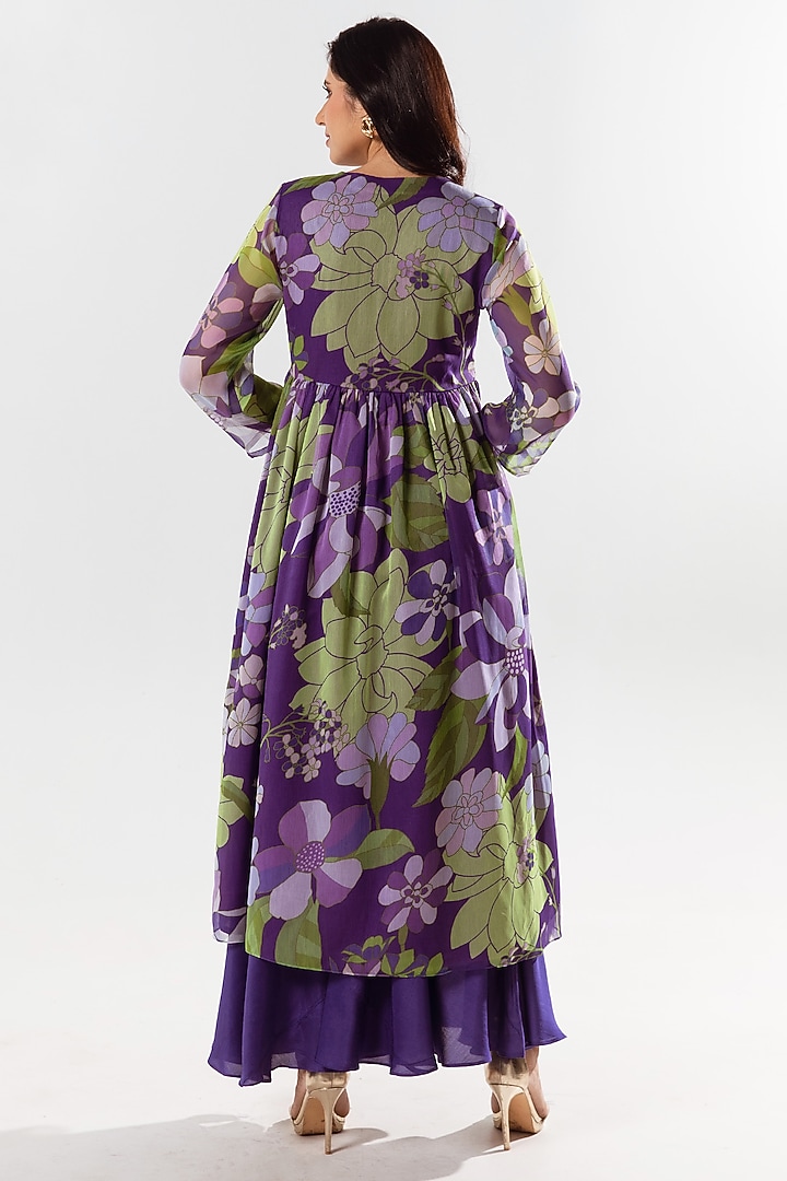 Violet Recycled Chiffon Printed Kurta Set by AROOP SHOP INDIA at Pernia's Pop Up Shop