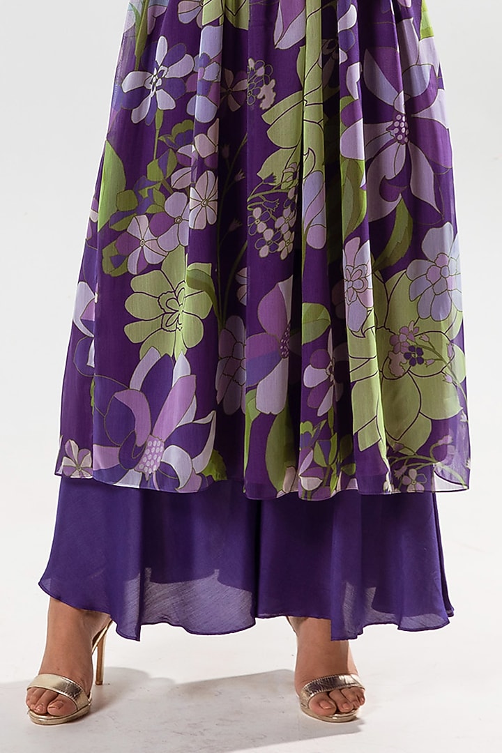 Violet Recycled Chiffon Printed Kurta Set by AROOP SHOP INDIA at Pernia's Pop Up Shop