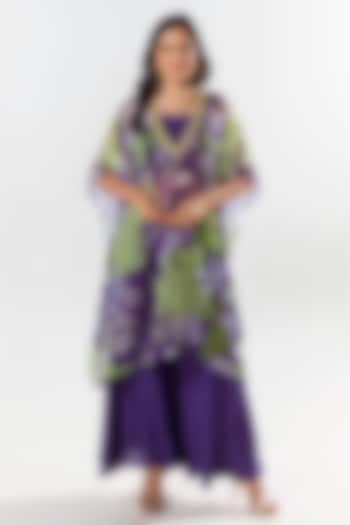 Violet Recycled Chiffon Printed & Hand Embroidered Kaftan Set by AROOP SHOP INDIA