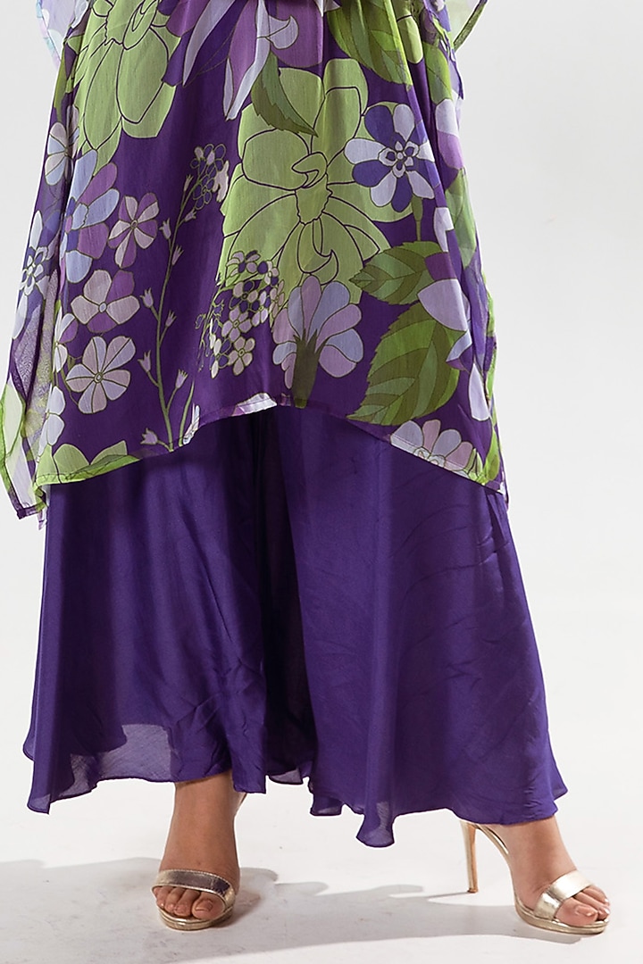 Violet Recycled Chiffon Printed & Hand Embroidered Kaftan Set by AROOP SHOP INDIA at Pernia's Pop Up Shop