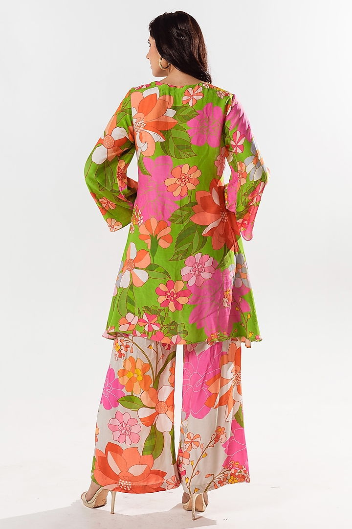 Multi-Colored Cotton Silk Printed & Embellished Kurta Set by AROOP SHOP INDIA at Pernia's Pop Up Shop