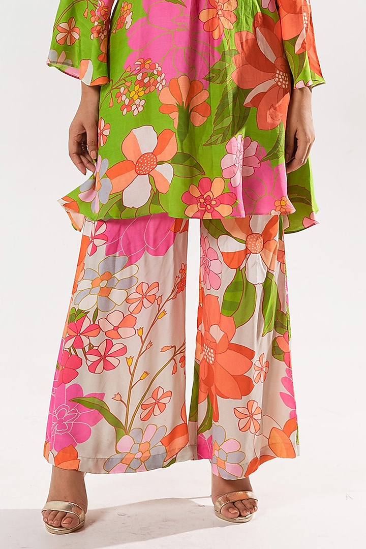 Multi-Colored Cotton Silk Printed & Embellished Kurta Set by AROOP SHOP INDIA at Pernia's Pop Up Shop