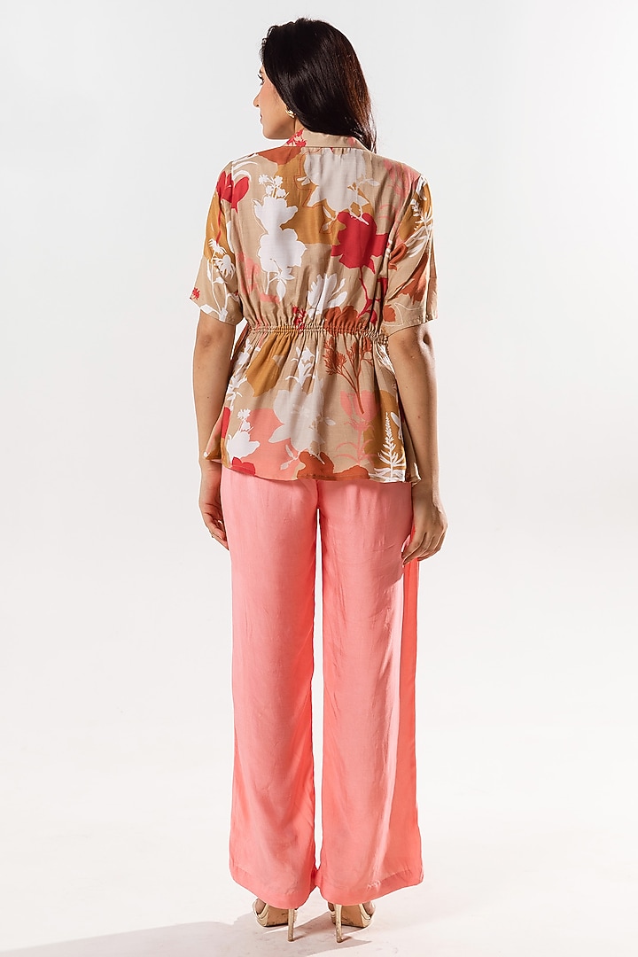 Beige Cotton Silk Printed Jacket Set by AROOP SHOP INDIA at Pernia's Pop Up Shop
