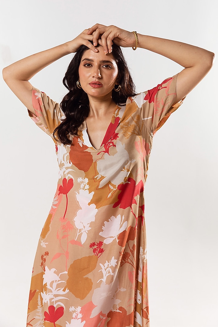 Beige Cotton Silk Printed Kurta Set by AROOP SHOP INDIA at Pernia's Pop Up Shop