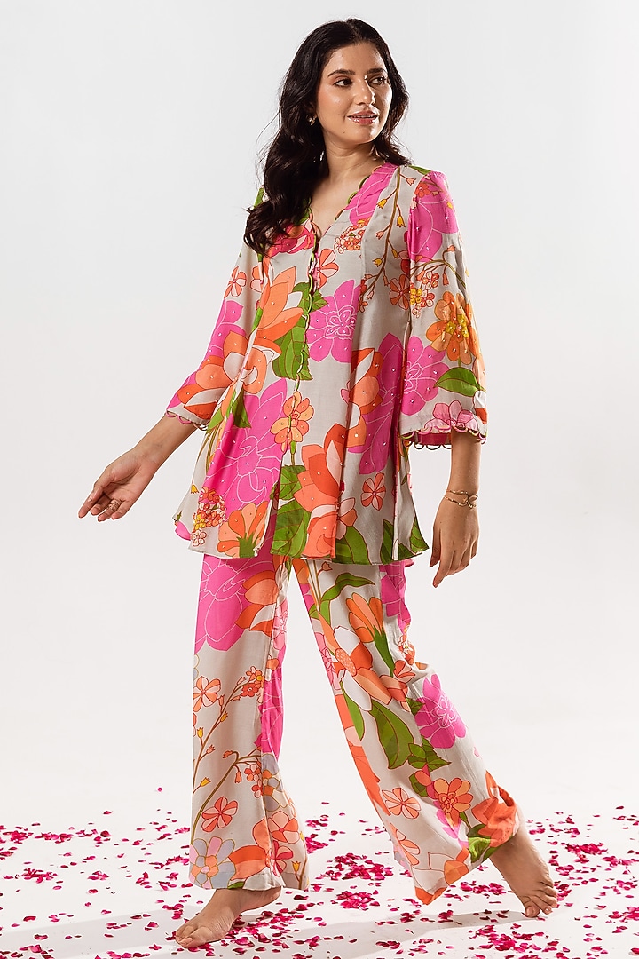 Multi-Colored Cotton Silk Printed Co-Ord Set by AROOP SHOP INDIA at Pernia's Pop Up Shop