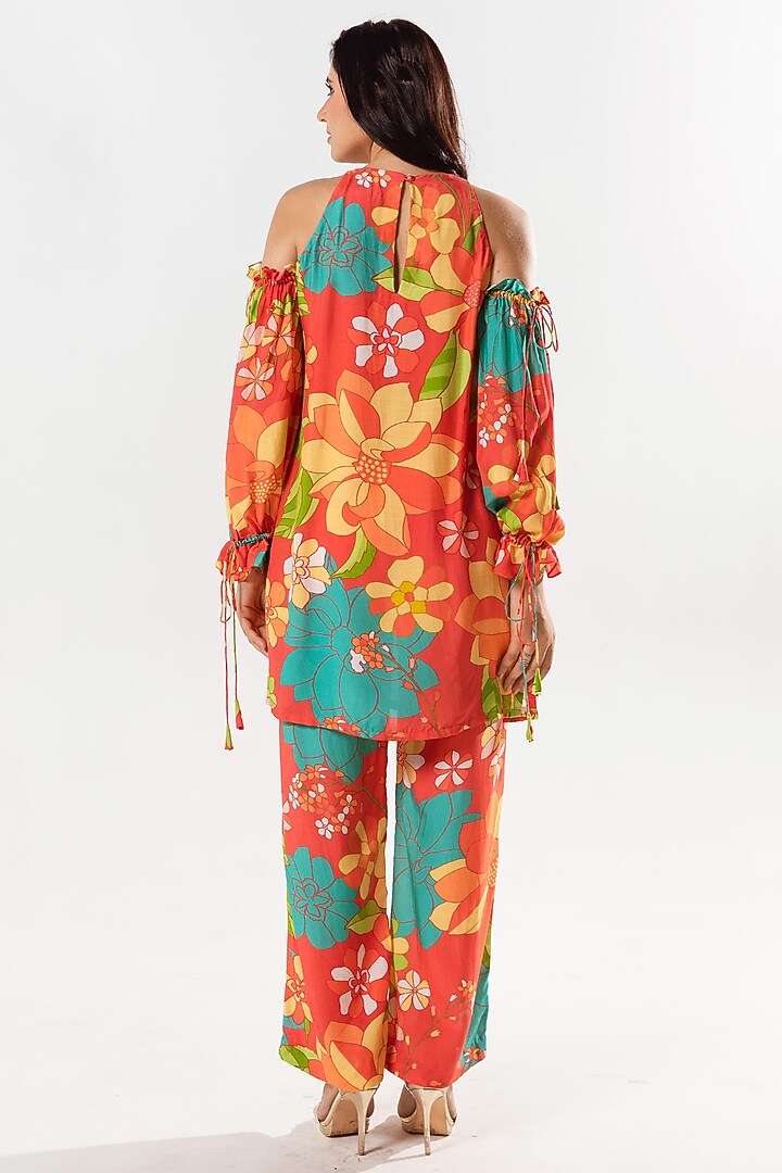 Vermilion Red Cotton Silk Printed Co-Ord Set by AROOP SHOP INDIA at Pernia's Pop Up Shop