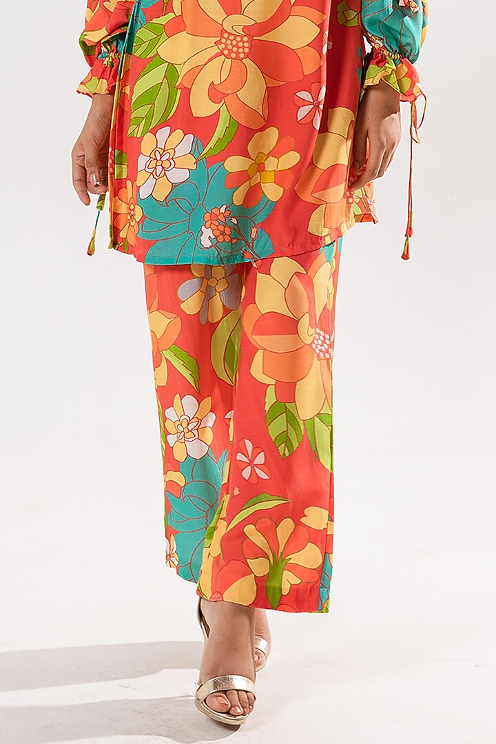 Vermilion Red Cotton Silk Printed Co-Ord Set by AROOP SHOP INDIA at Pernia's Pop Up Shop