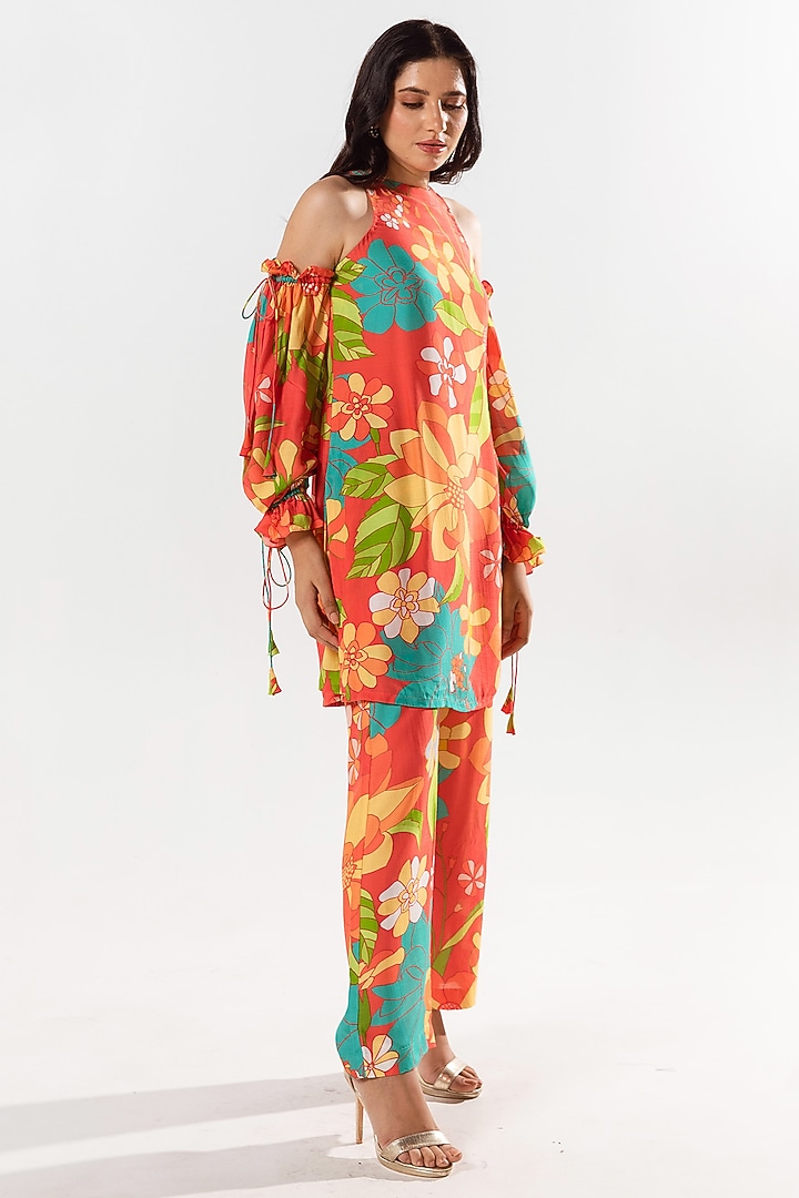 Vermilion Red Cotton Silk Printed Co-Ord Set by AROOP SHOP INDIA at Pernia's Pop Up Shop