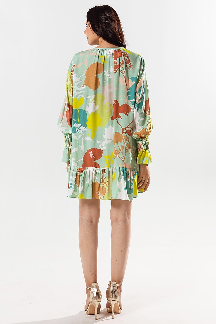 Paradise Green Cotton Silk Printed Knee-Length Summer Dress by AROOP SHOP INDIA at Pernia's Pop Up Shop