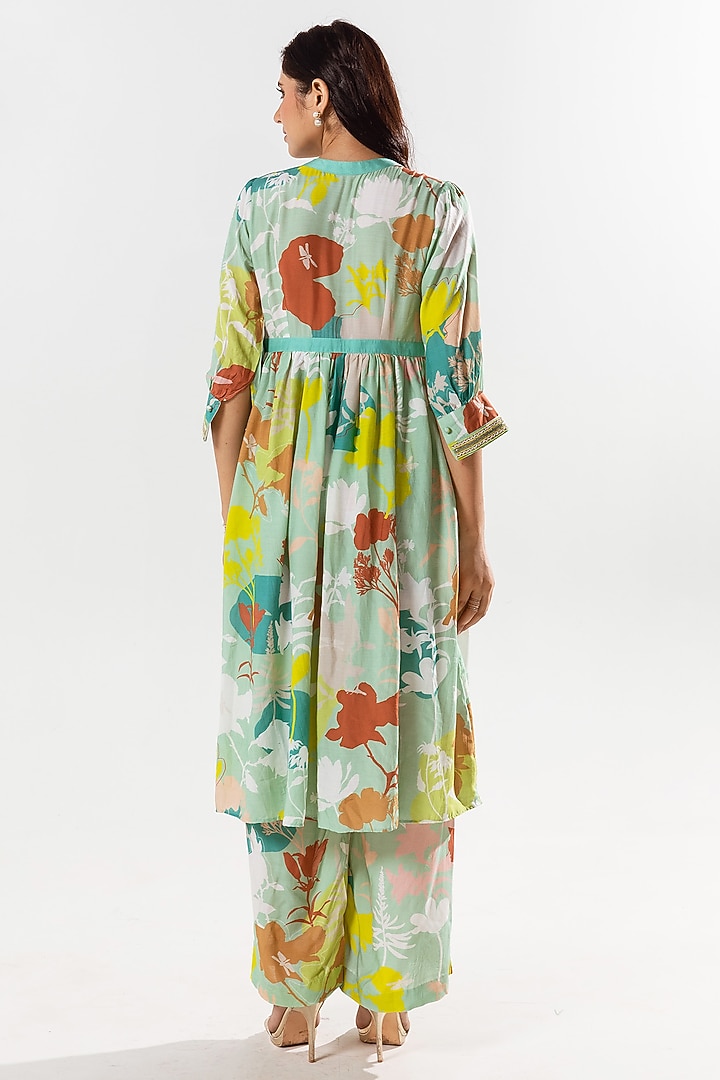 Paradise Green Cotton Silk Printed & Embroidered Kurta Set by AROOP SHOP INDIA at Pernia's Pop Up Shop