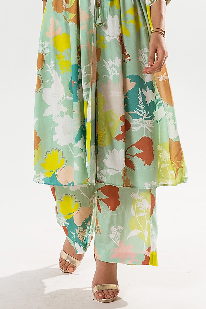 Paradise Green Cotton Silk Printed & Embroidered Kurta Set by AROOP SHOP INDIA at Pernia's Pop Up Shop