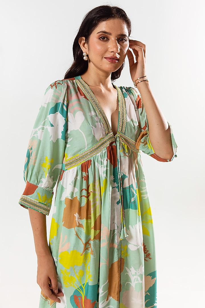 Paradise Green Cotton Silk Printed & Embroidered Kurta Set by AROOP SHOP INDIA at Pernia's Pop Up Shop
