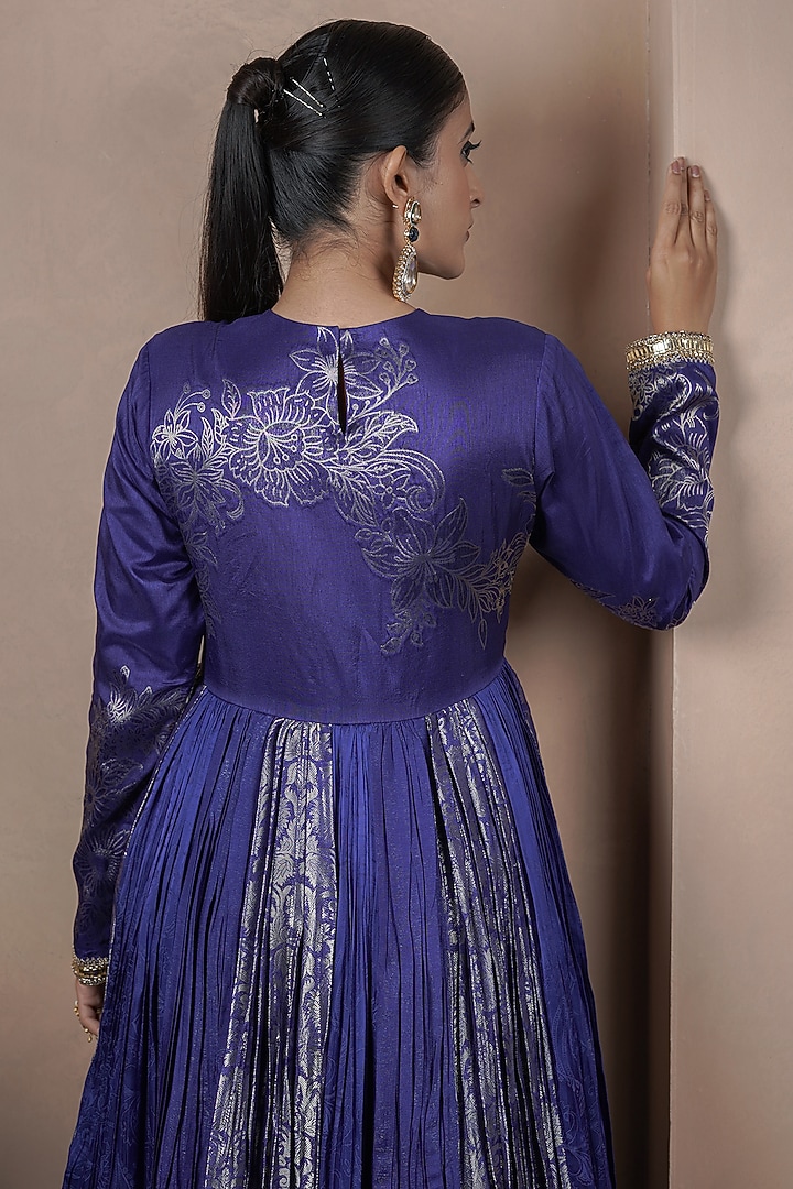 Blue Jacquard Kasab Silk Wedding Anarkali Set by ARJE India at Pernia's Pop Up Shop