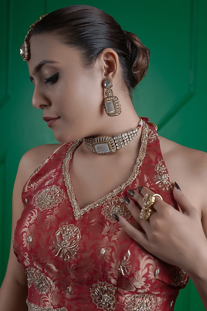 Maroon Kasab Silk Kalidar Wedding Lehenga Set by ARJE India at Pernia's Pop Up Shop