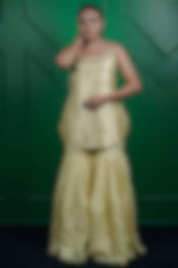 Lemon Yellow Kasab Silk Party Wear Sharara Set by ARJE India at Pernia's Pop Up Shop