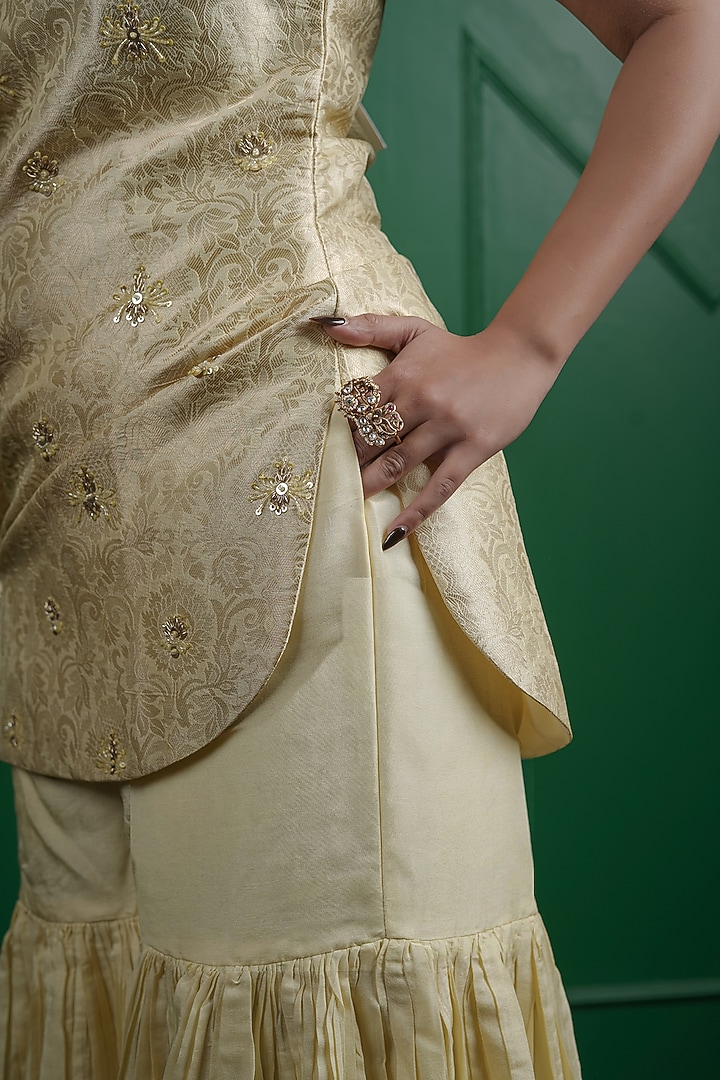 Lemon Yellow Kasab Silk Party Wear Sharara Set by ARJE India at Pernia's Pop Up Shop