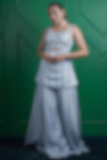 Ice Blue Kasab Silk Palazzo Pant Set by ARJE India at Pernia's Pop Up Shop