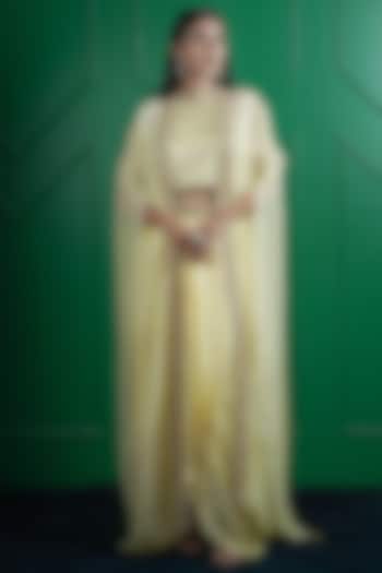 Lemon Yellow Kasab Silk Draped Skirt Set by ARJE India at Pernia's Pop Up Shop