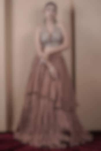 Brown Kasab Silk Layered Wedding Lehenga Set by ARJE India at Pernia's Pop Up Shop