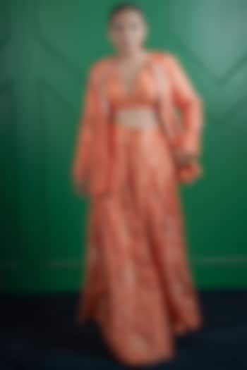 Orange Kasab Silk Hand Work Blazer Set by ARJE India at Pernia's Pop Up Shop