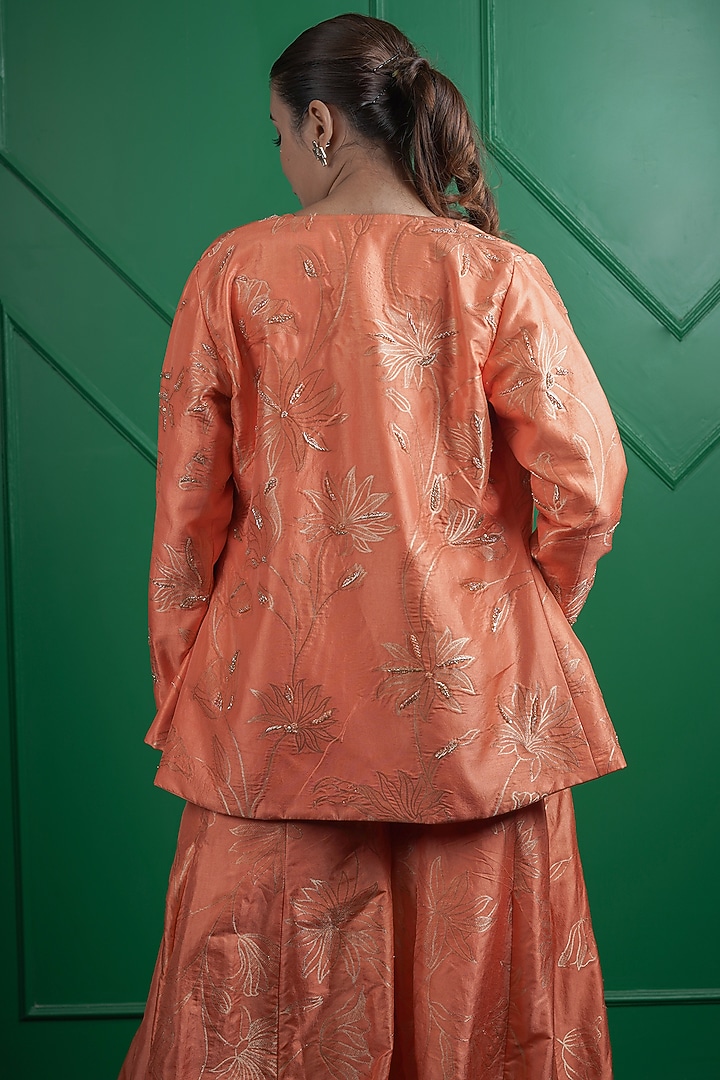 Orange Kasab Silk Hand Work Blazer Set by ARJE India at Pernia's Pop Up Shop