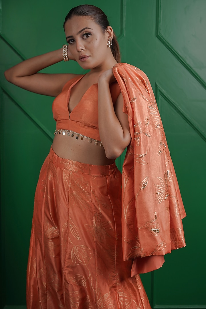 Orange Kasab Silk Hand Work Blazer Set by ARJE India at Pernia's Pop Up Shop