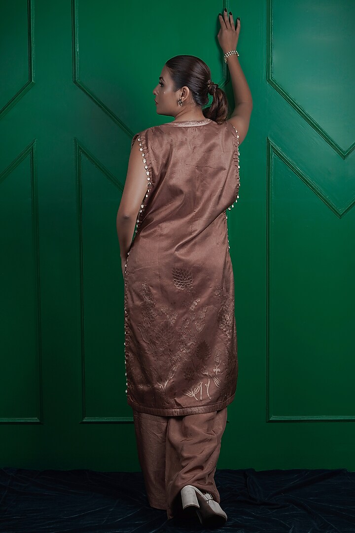 Brown Kasab Silk Hand Work Jacket Set by ARJE India at Pernia's Pop Up Shop