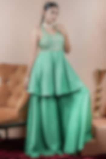 Green Kasab Silk Gharara Set by ARJE India at Pernia's Pop Up Shop