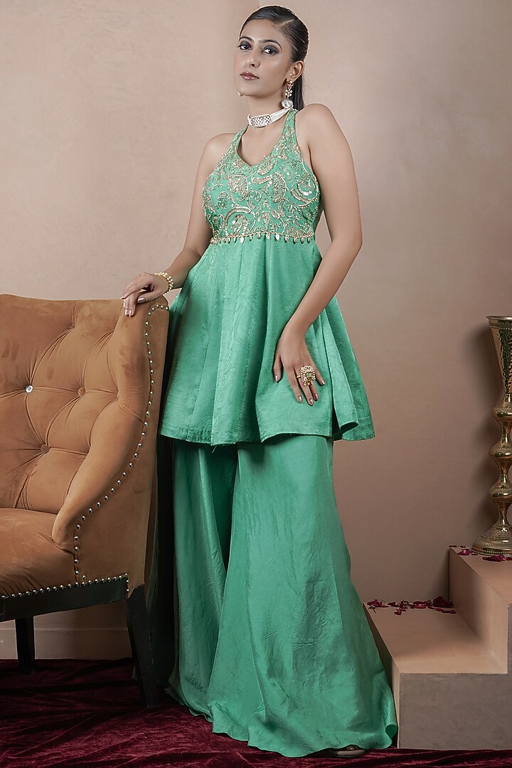 Green Kasab Silk Gharara Set by ARJE India at Pernia's Pop Up Shop
