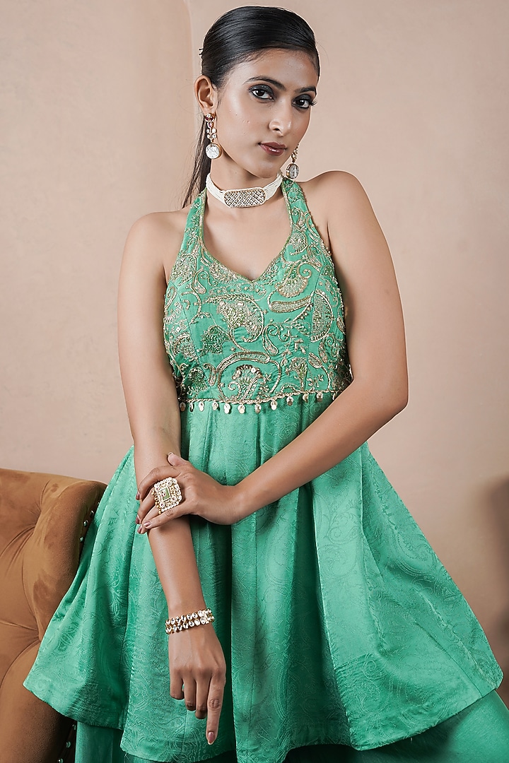 Green Kasab Silk Gharara Set by ARJE India at Pernia's Pop Up Shop