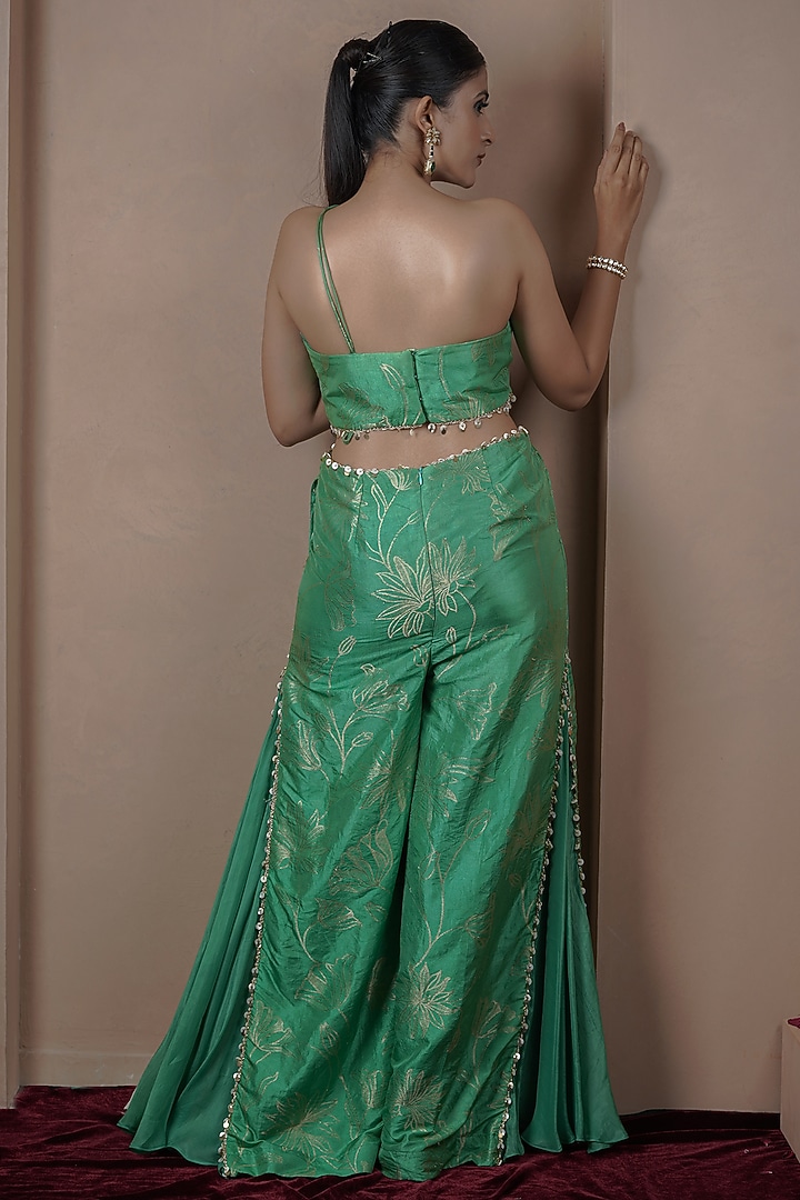 Green Kasab Silk Jacquard Floral Jumpsuit by ARJE India at Pernia's Pop Up Shop