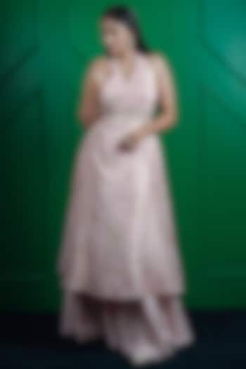 Baby Pink Hand Woven Kasab Silk Kurta Set by ARJE India at Pernia's Pop Up Shop